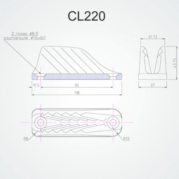 CLAM CLEAT RACING ALUM. MAJOR 12-16MM - Image 2