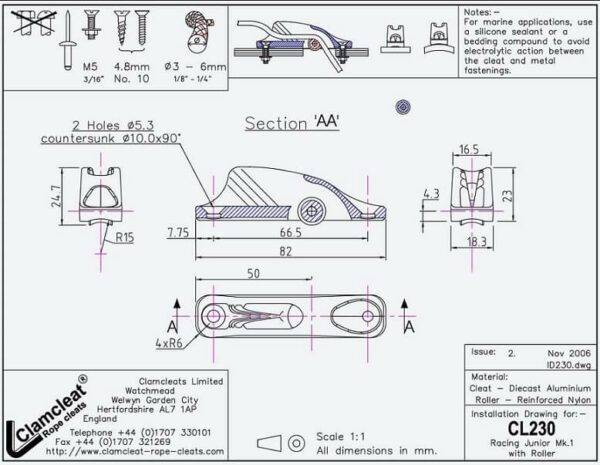 CLAM CLEAT RACING JUNIOR W/ROLLER 3- 6MM